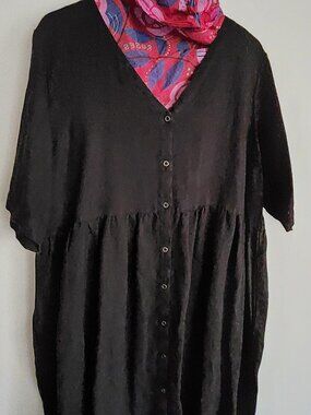 NWT Gudrun Sjoden  Black Swedish Linen Button Front Midi Dress XL NEW